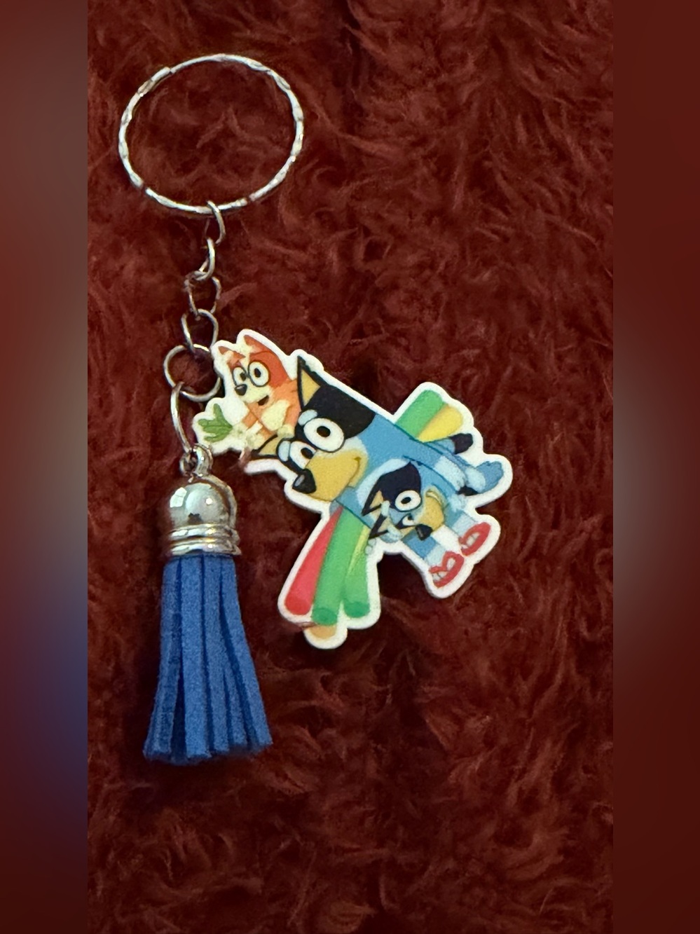 Blue Multi-Color Bluey Keychain with Tassel